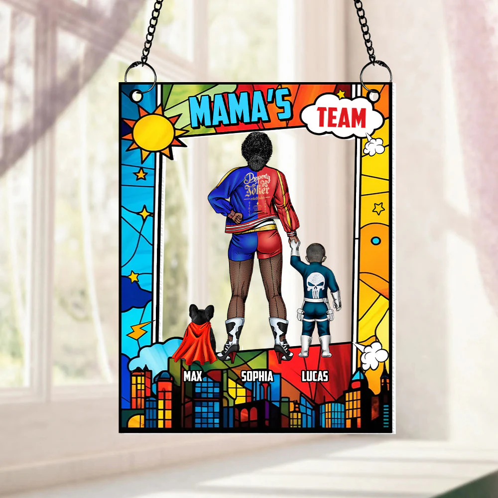 Supermom & Little Heroes - Gifts For Mom - Personalized Window Hanging Suncatcher | CL02.Ver4 - Image 2
