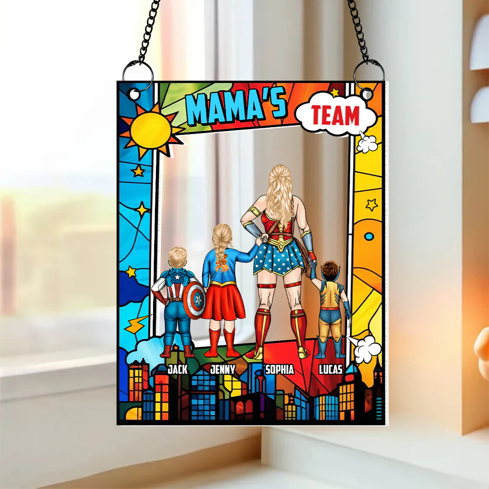Supermom & Little Heroes - Gifts For Mom - Personalized Window Hanging Suncatcher | CL02.Ver4 - Image 3