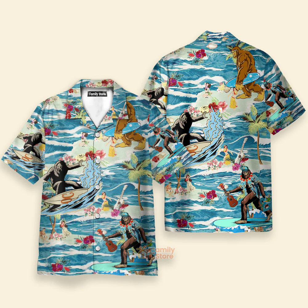 Surfing Bigfoot Aloha Vacation - Hawaiian Shirt - Image 2