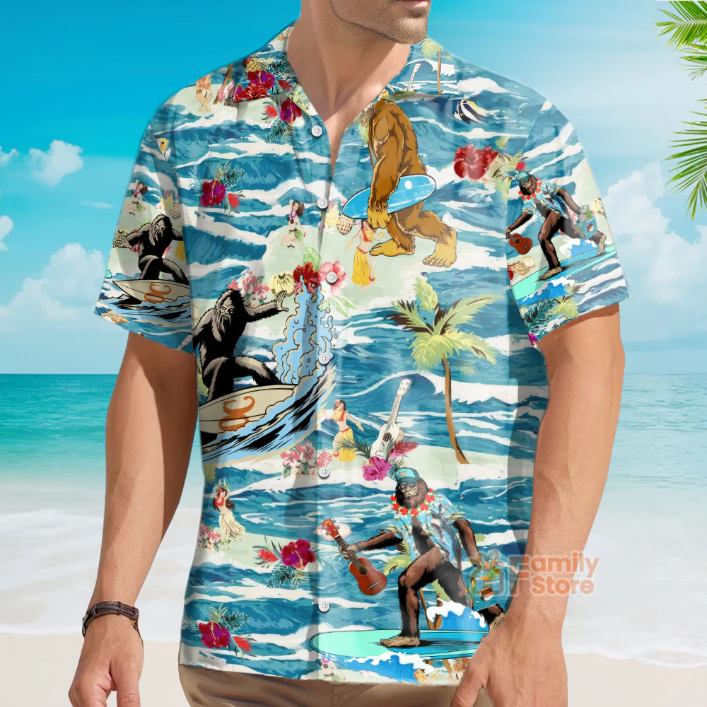 Surfing Bigfoot Aloha Vacation - Hawaiian Shirt - Image 3