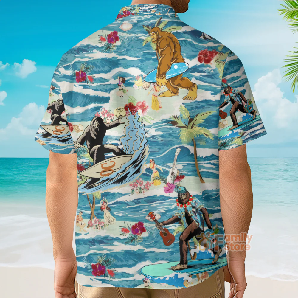 Surfing Bigfoot Aloha Vacation - Hawaiian Shirt - Image 4