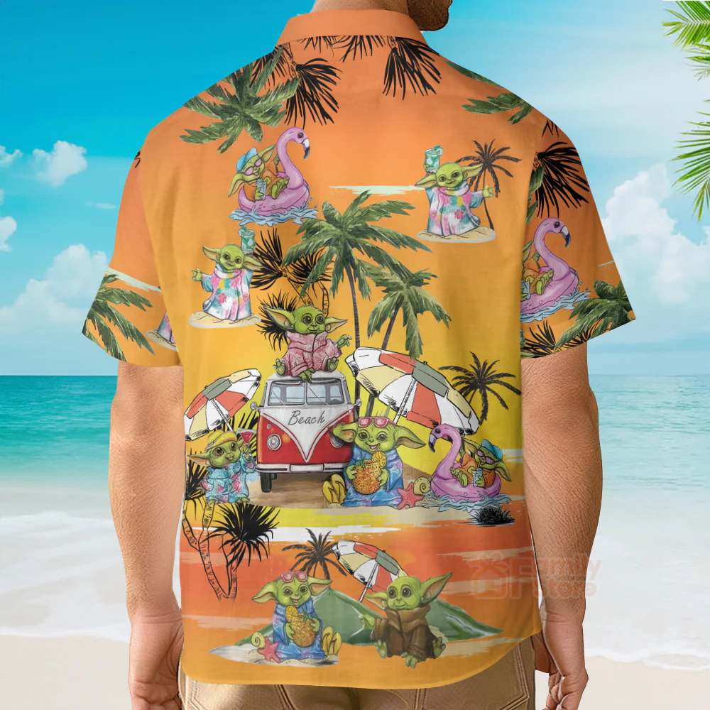 SW Cartoon Baby Yoda Orange - Hawaiian Shirt - Image 3