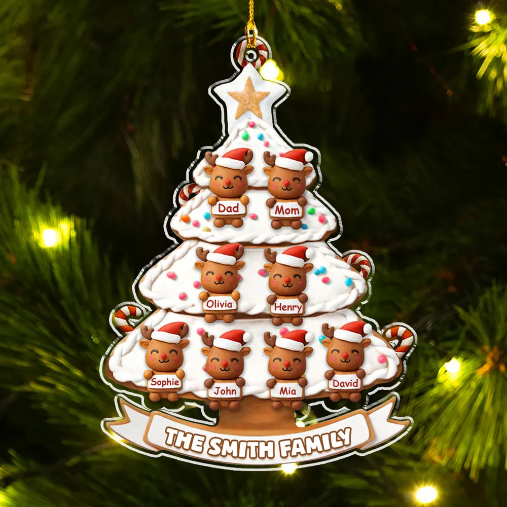 Sweet Reindeer Family Christmas Tree - Personalized Acrylic Ornament - Gift For Family HH01 - Image 3
