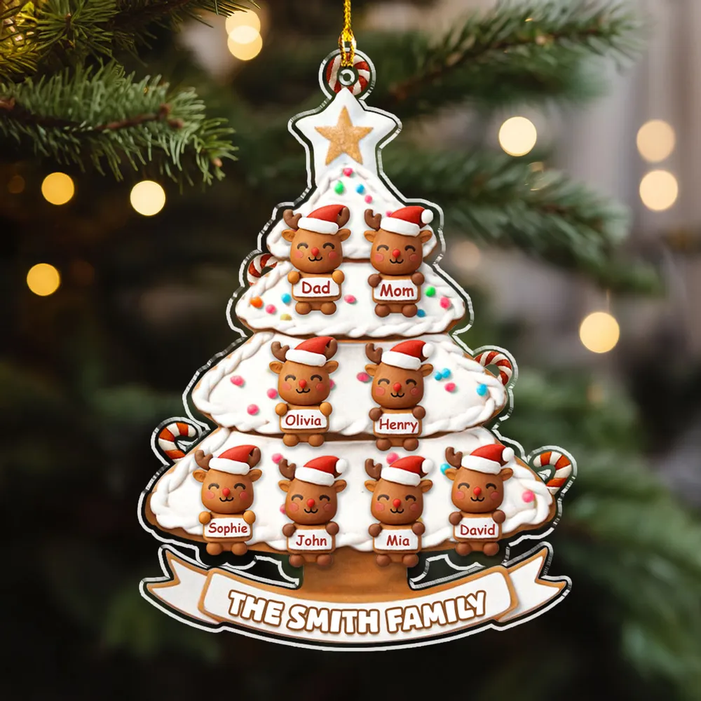 Sweet Reindeer Family Christmas Tree - Personalized Acrylic Ornament - Gift For Family HH01 - Image 5