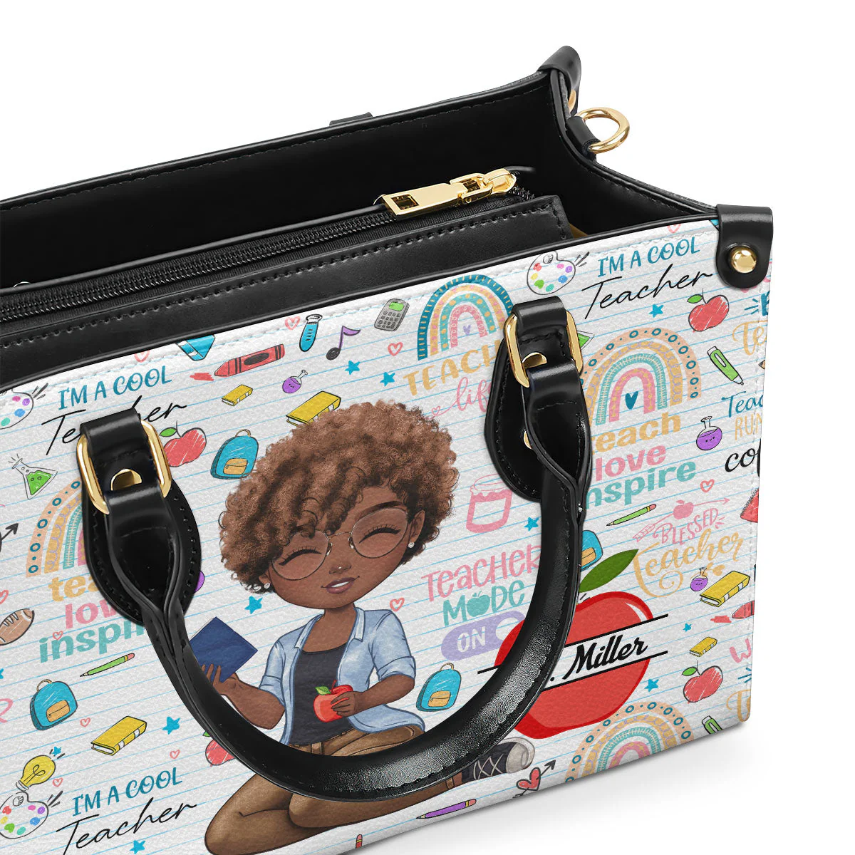 Teach Love Inspire Apple Custom – Personalized Leather Handbag – Gift For Teacher | CLTC04 HH01 - Image 3