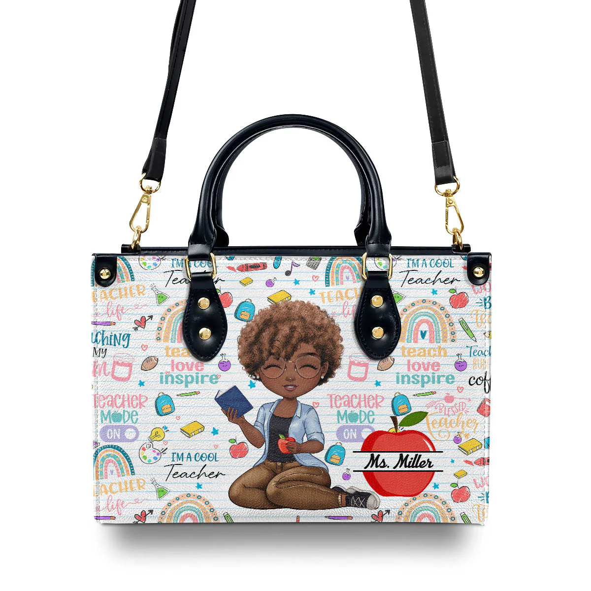 Teach Love Inspire Apple Custom – Personalized Leather Handbag – Gift For Teacher | CLTC04 HH01 - Image 4