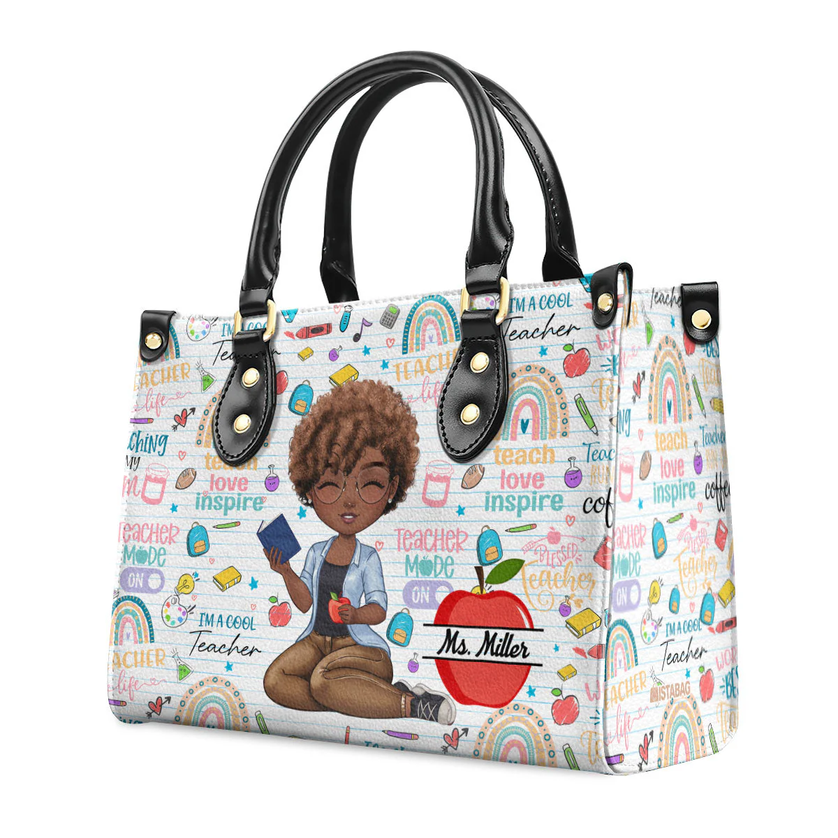 Teach Love Inspire Apple Custom – Personalized Leather Handbag – Gift For Teacher | CLTC04 HH01 - Image 5