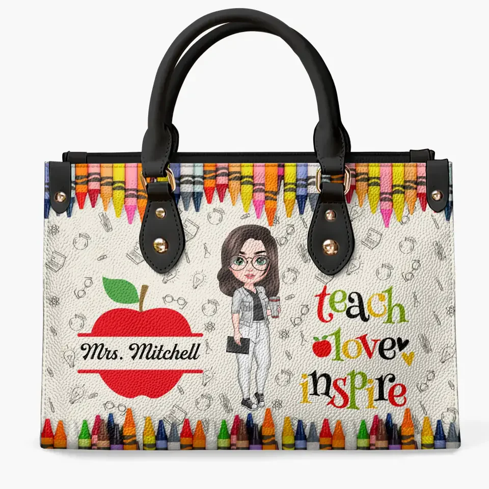 Teach Love Inspire Colorful - Personalized Leather Handbag - Gift For Teacher | CLTC01 HN02