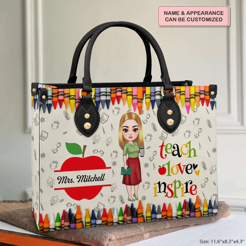 Teach Love Inspire Colorful - Personalized Leather Handbag - Gift For Teacher | CLTC01 HN02 - Image 3
