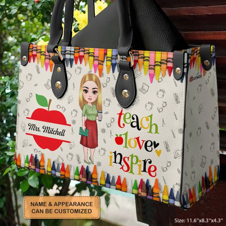 Teach Love Inspire Colorful - Personalized Leather Handbag - Gift For Teacher | CLTC01 HN02 - Image 4
