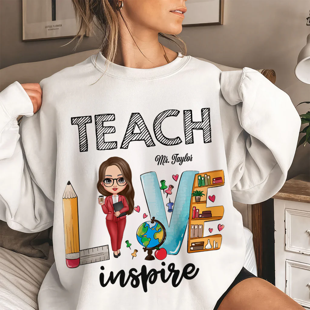 Teach Love Inspire First Day Of School Teacher Shirt - Personalized Shirt | CLTC01 TD118 - Image 2