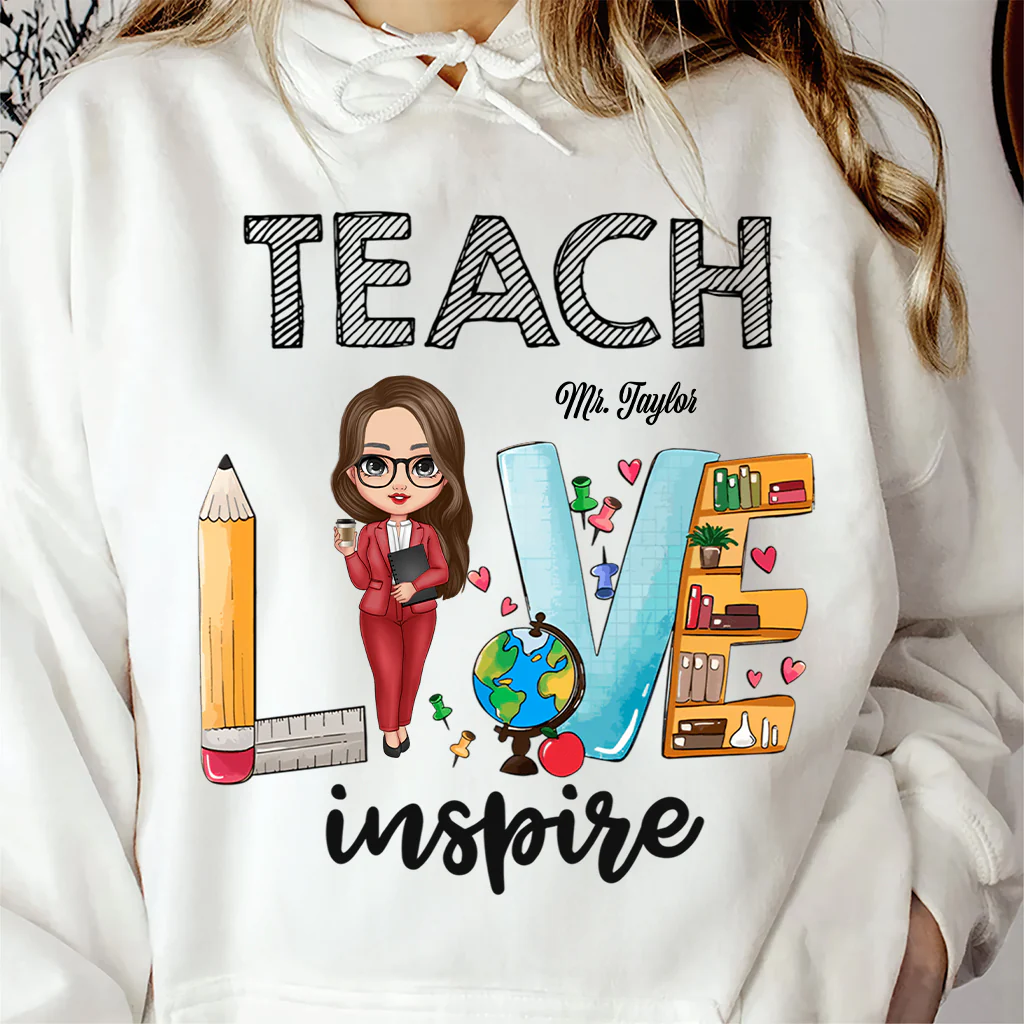Teach Love Inspire First Day Of School Teacher Shirt - Personalized Shirt | CLTC01 TD118 - Image 3