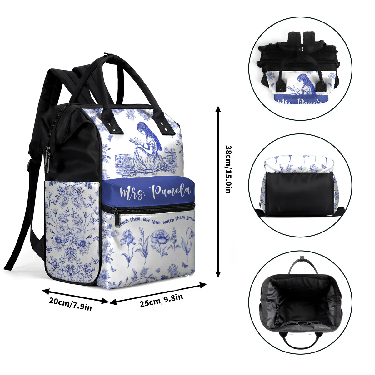 Teach Them Love Them Watch Them Grow Flower Toile De Jouy Styles - Personalized Duckbilled Backpack  | TGJ1 PT - Image 6