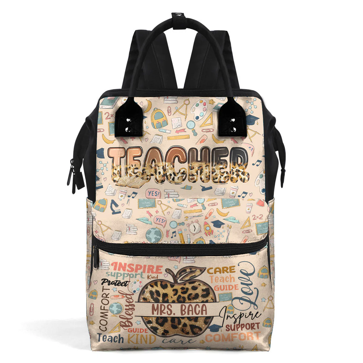 Teacher Apple Leopard Print - Personalized Duckbilled Backpack - Gift For Teacher | HH01