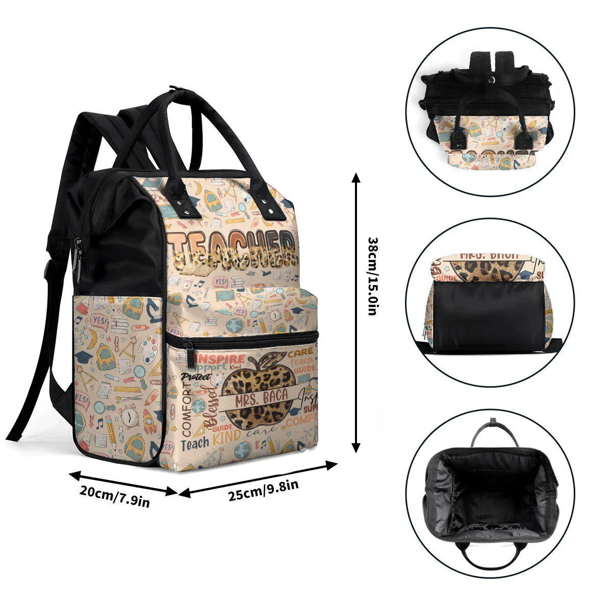 Teacher Apple Leopard Print - Personalized Duckbilled Backpack - Gift For Teacher | HH01 - Image 5
