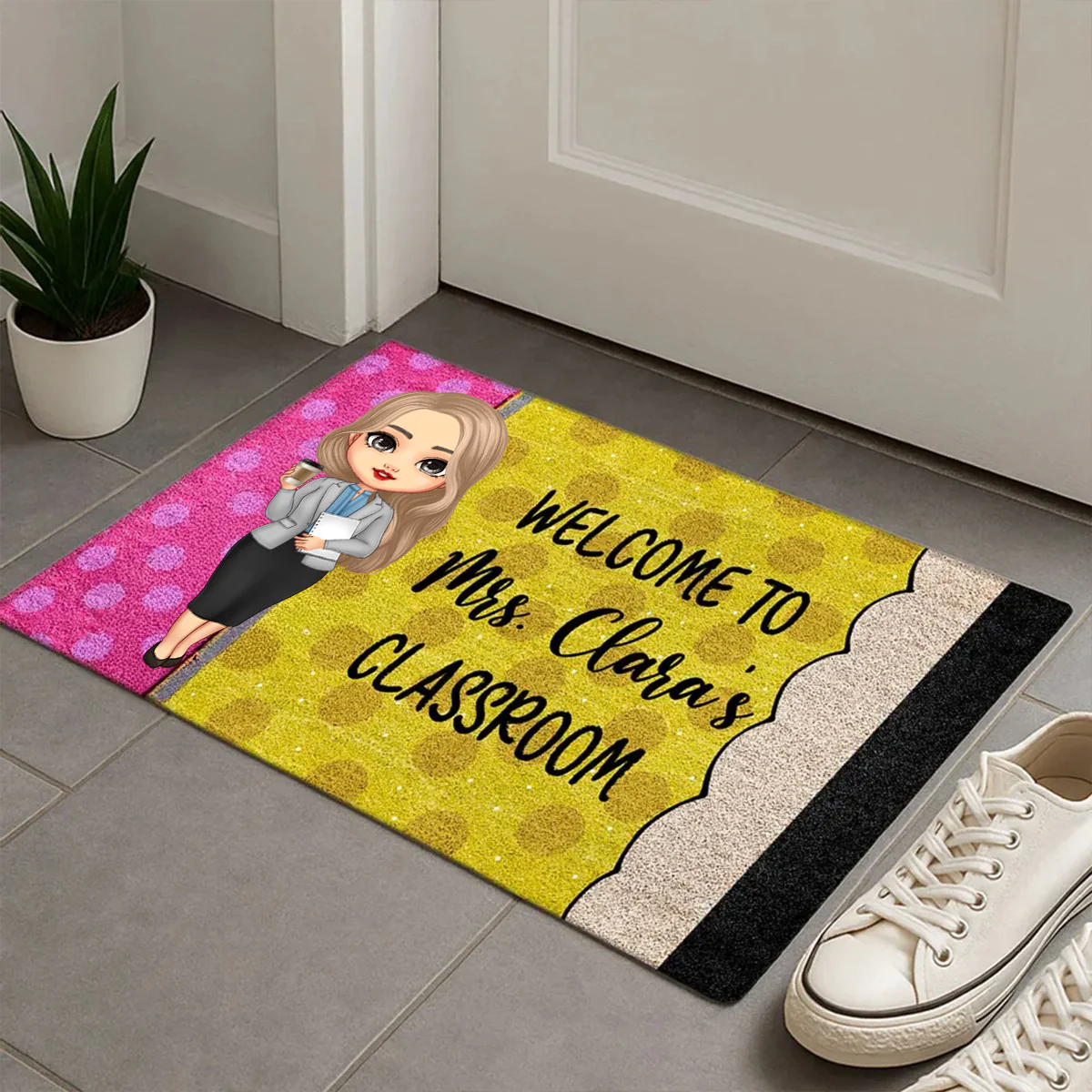 Teacher Pencil Welcome To Classroom - Personalized Doormat| Back To School Gift For Teacher | CLTC01 - Image 4