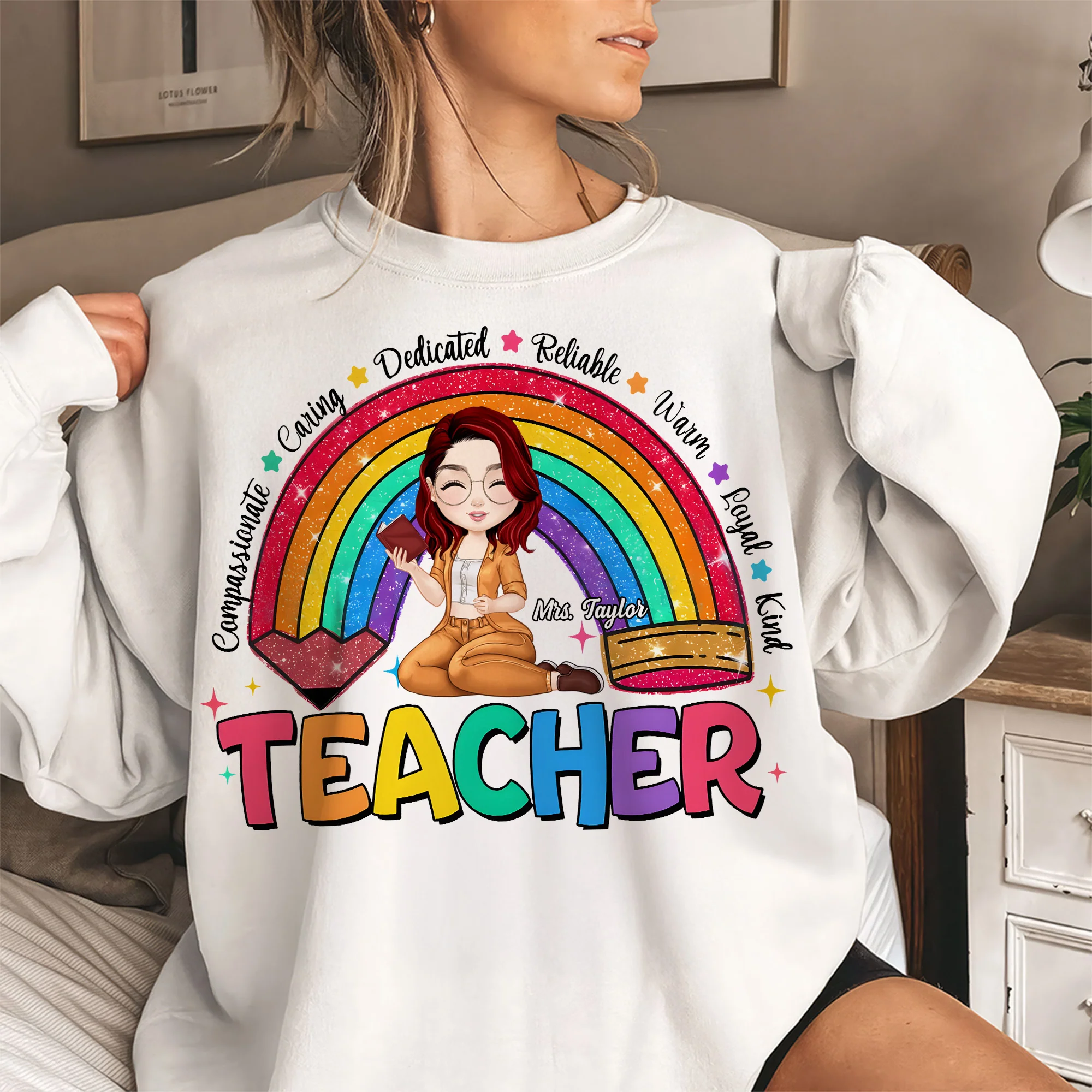 Teacher Rainbow Pencil Back To School Shirt - Personalized Shirt |CLTC04 TD118 - Image 4