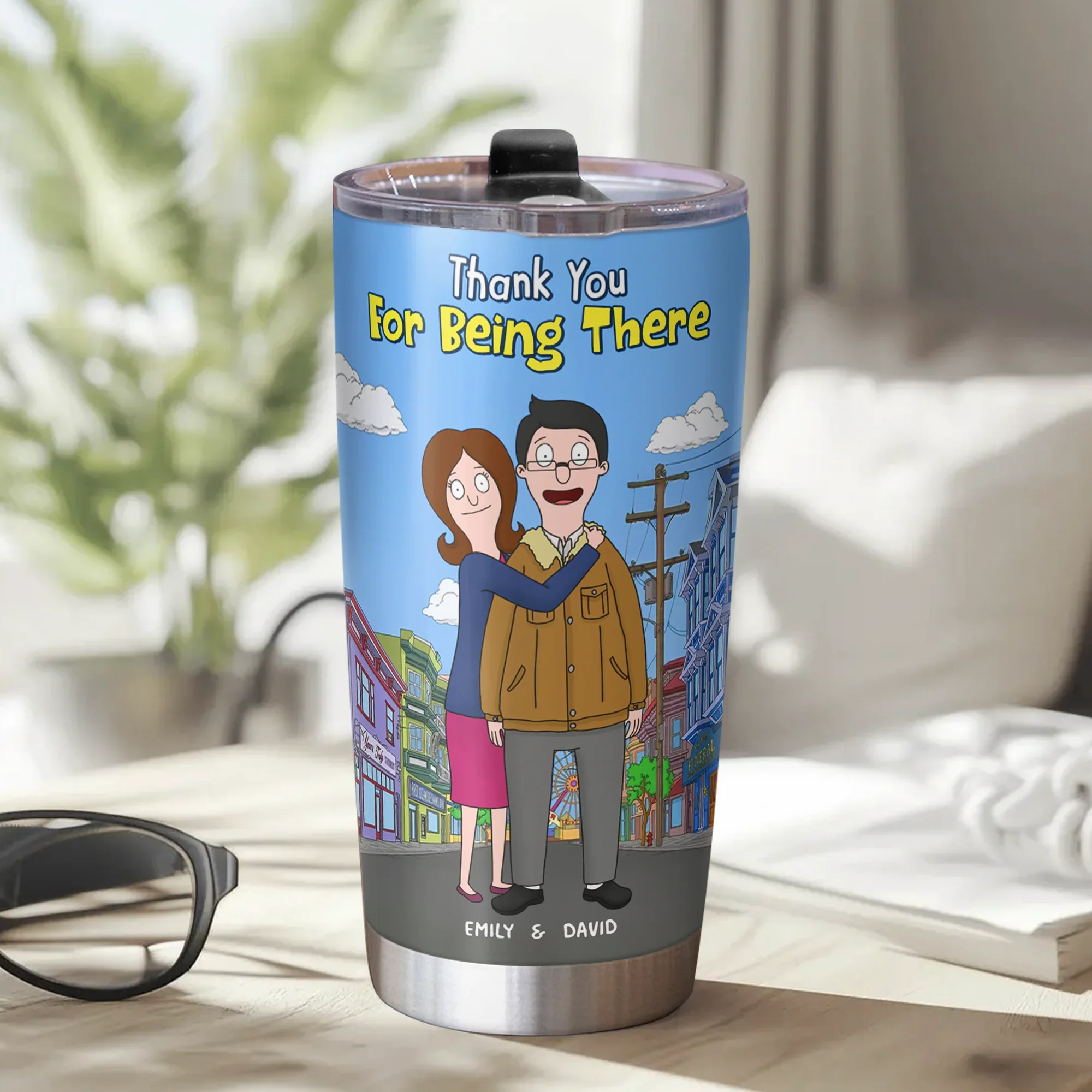 Thank You for Being There Cartoon - Personalized Stainless Steel Tumbler - Gift For Couple, Husband Wife, Anniversary | CL56