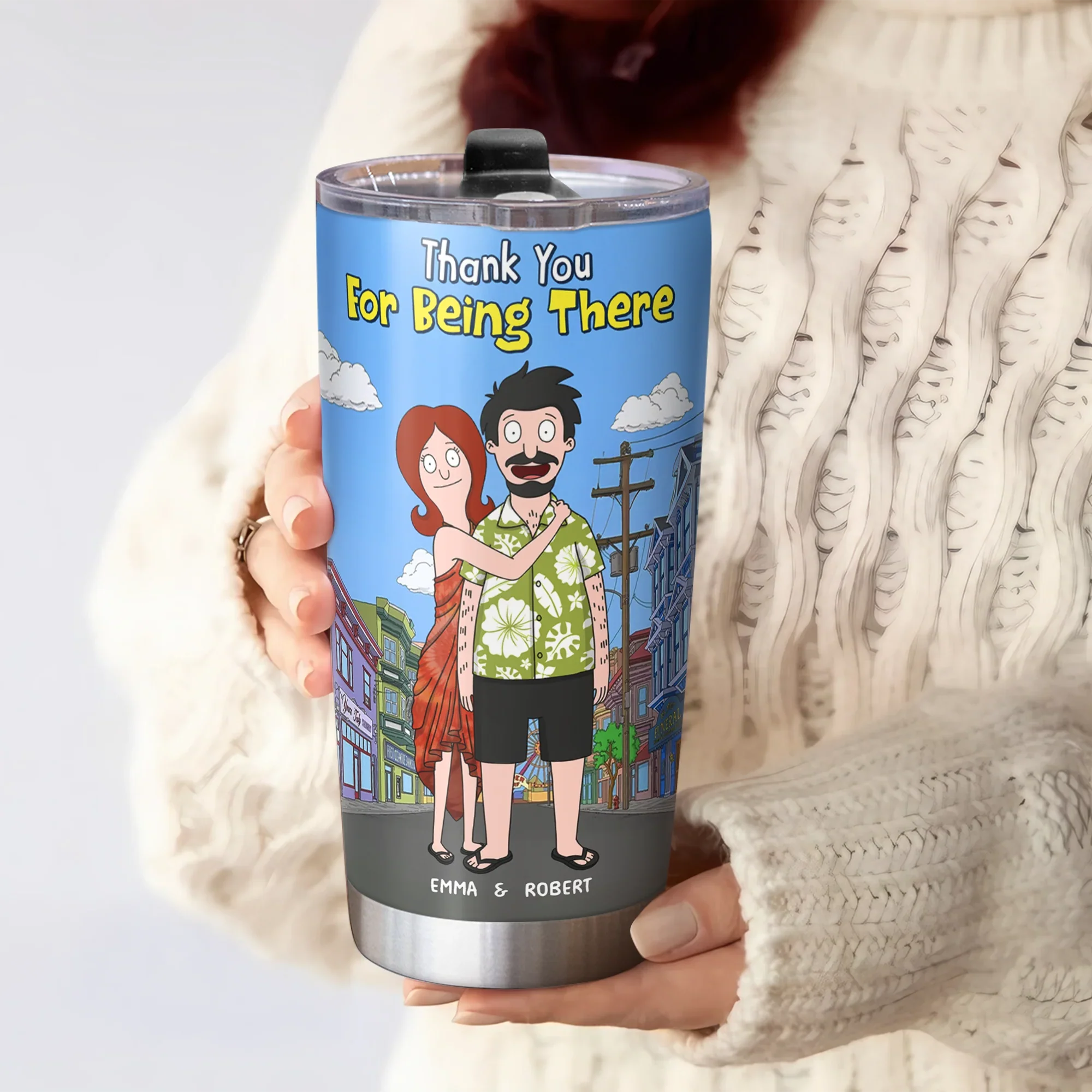 Thank You for Being There Cartoon - Personalized Stainless Steel Tumbler - Gift For Couple, Husband Wife, Anniversary | CL56 - Image 4