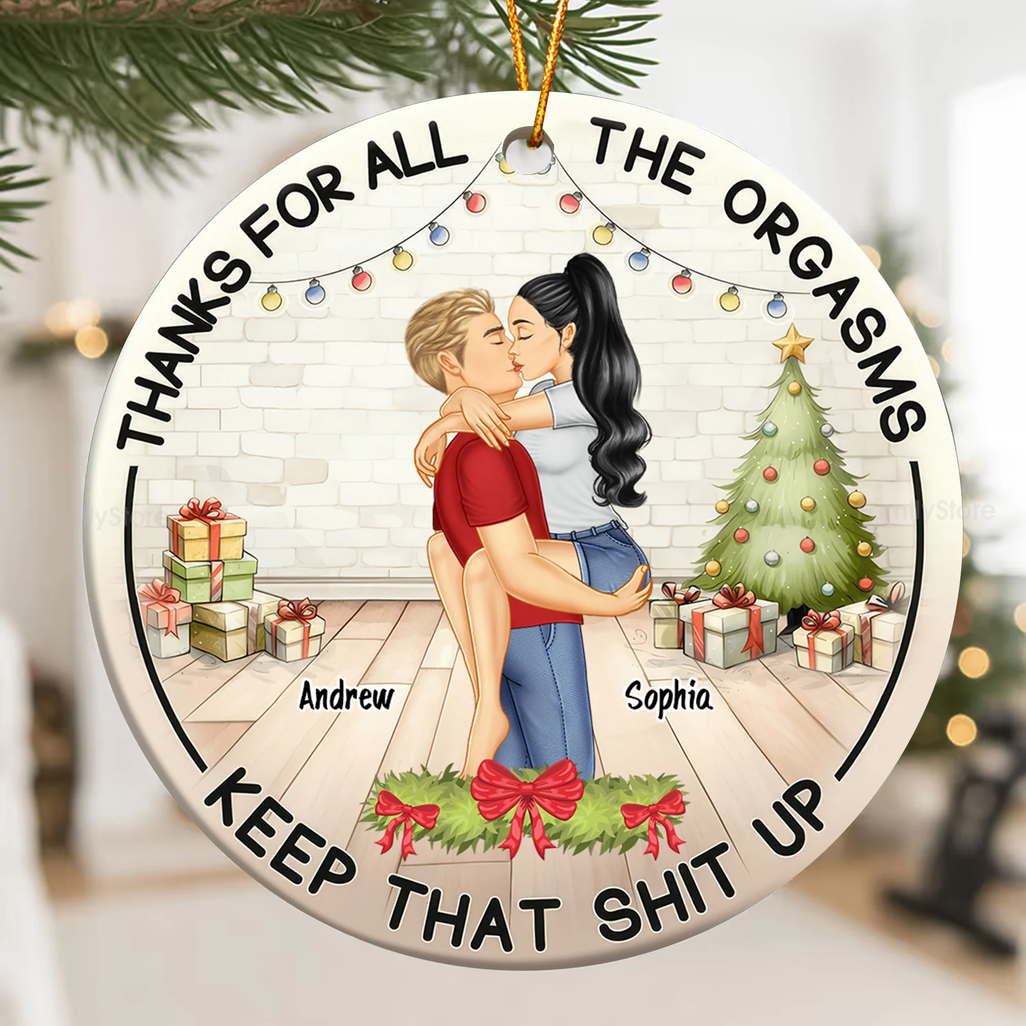 Thanks For All The Orgasms Funny Couple - Personalized Ceramic Ornament - Christmas Gift For Couple | GR7 NL122 - Image 2