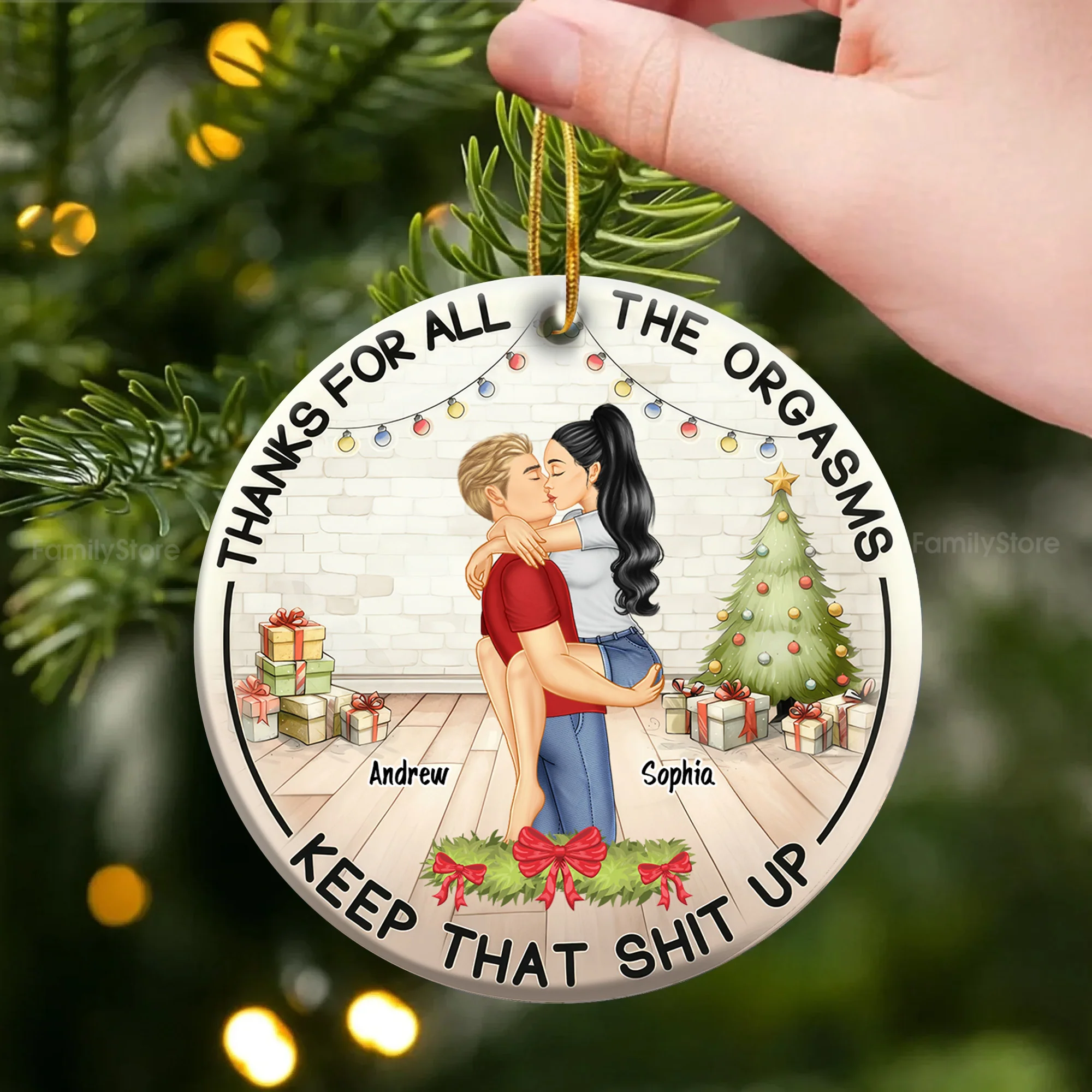 Thanks For All The Orgasms Funny Couple - Personalized Ceramic Ornament - Christmas Gift For Couple | GR7 NL122 - Image 4