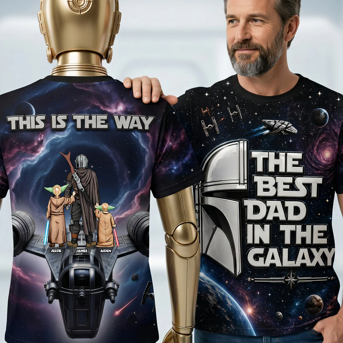 The Best Dad In The Galaxy - Personalized AOP TShirt - Gift For Dad - Image 3