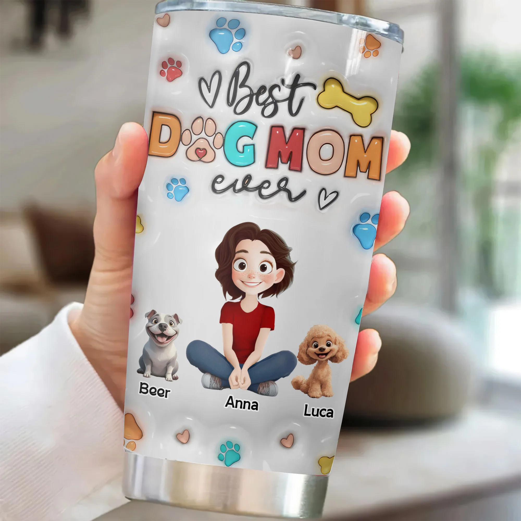 The Best Mom Of The Dogs 3D Inflated Effect Cartoon Dog - Personalized Tumbler Cup - Gift for Pet Owners, Pet Lovers, Dog Mom | CLP15 NH96 - Image 2