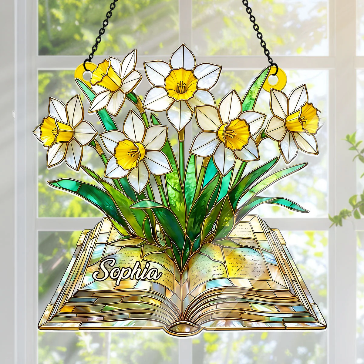 The Book of Bloom Birth Month Flower - Personalized Acrylic Suncatcher - Gift For Books Lovers