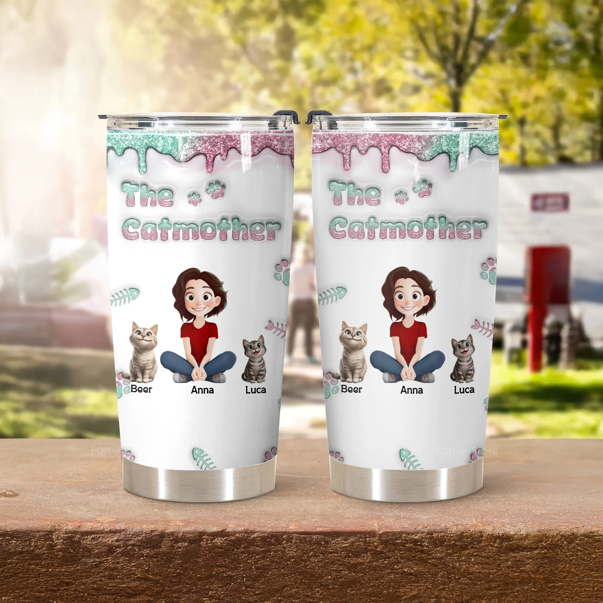 The Catmother Glitter 3D Inflated Effect Cartoon Cat - Personalized Tumbler Cup - Gift for Pet Owners, Pet Lovers, Cat Mom | CLP15 NH96 - Image 4