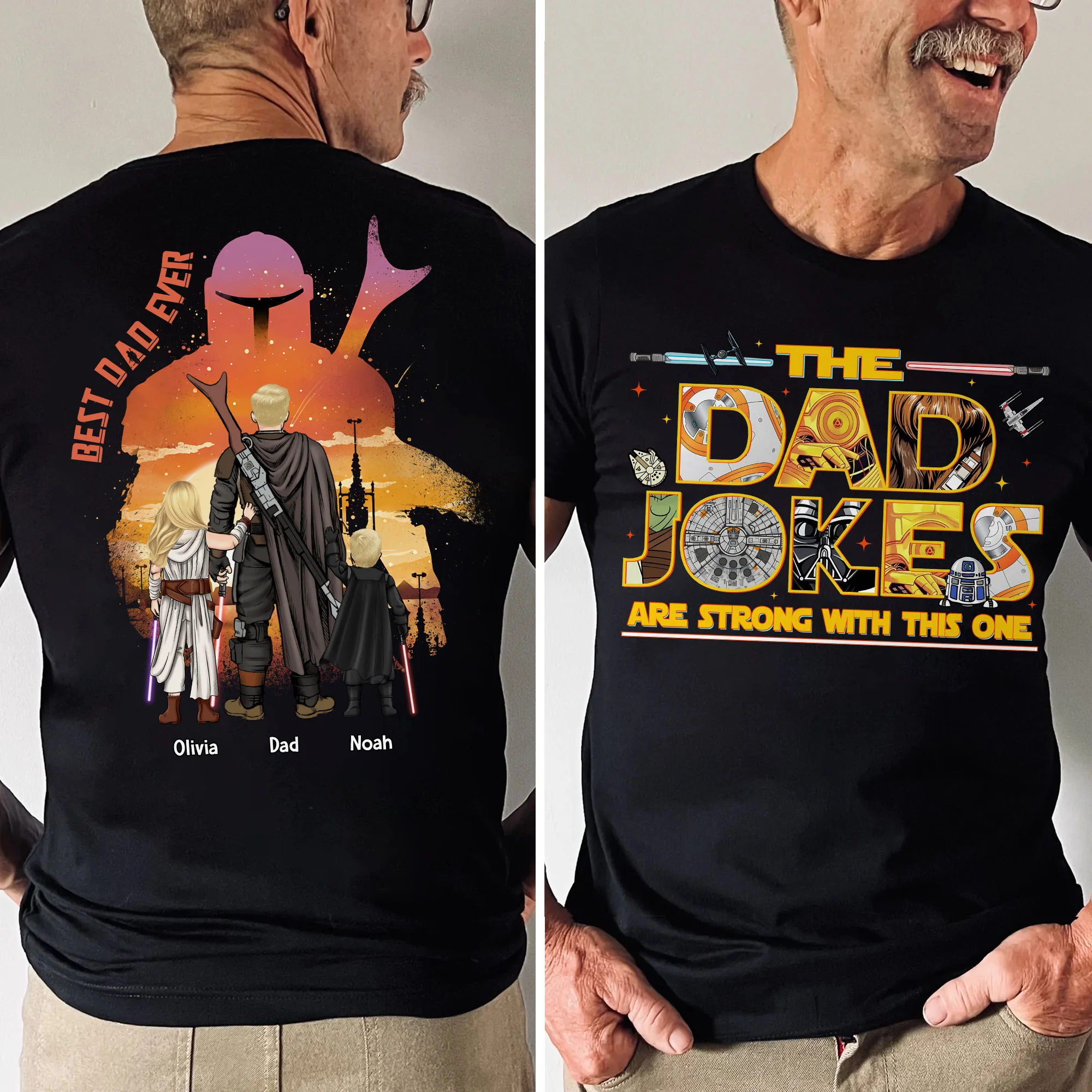 The Dad Jokes Are Strong With This One - Personalized Shirt 2 Side - Gift For Dad, Father's Day