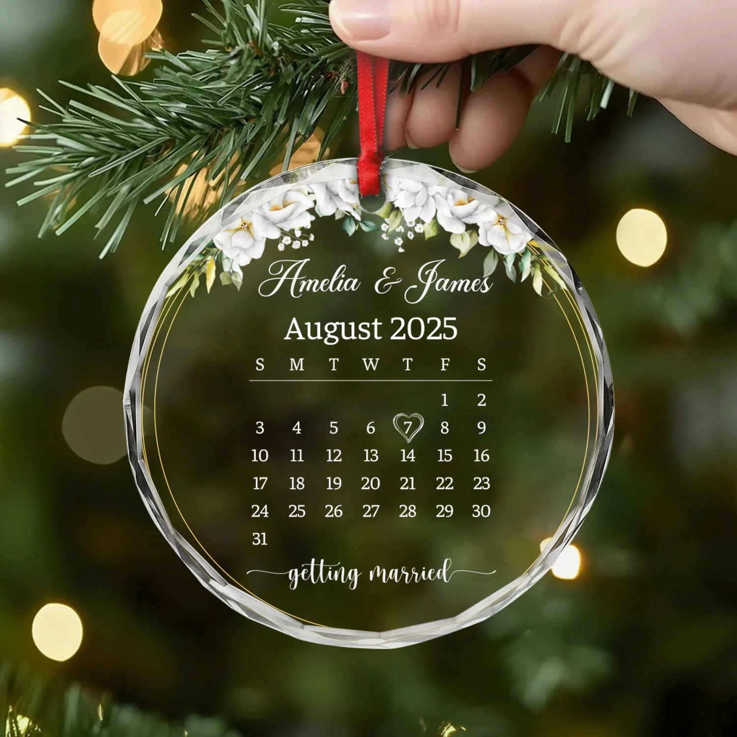 The Day We Engaged - Personalized Glass Ornament - Anniversary Gift For Couples NL122 - Image 2