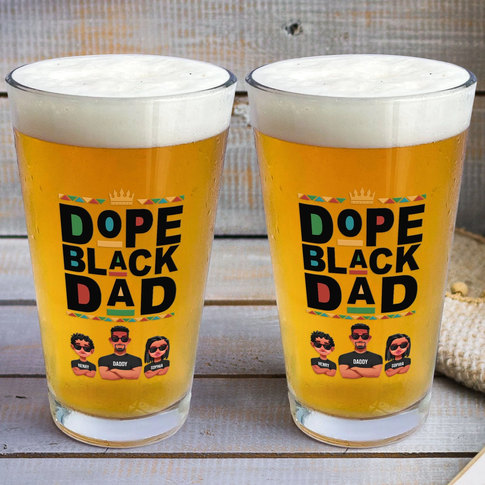 The Dope Black Dad - Personalized Beer Glass - Gift For Dad, Fathers Day, Black African  - CL50 NA94 - Image 3