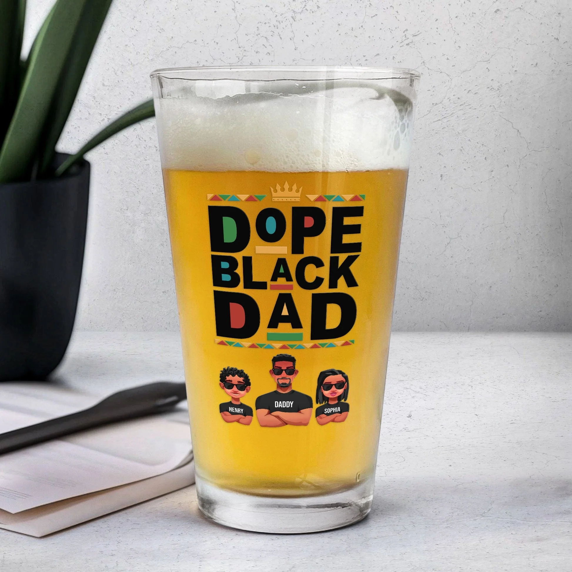 The Dope Black Dad - Personalized Beer Glass - Gift For Dad, Fathers Day, Black African  - CL50 NA94 - Image 4