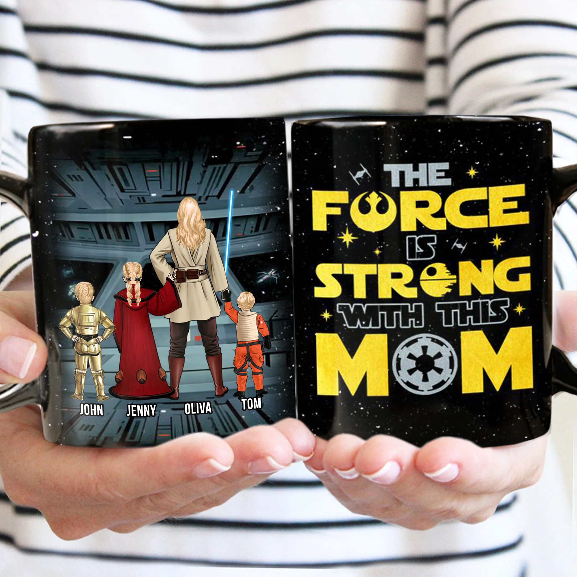 Stwa The Froce Is Strong With This Mom - Gift For Mom - Personalized Black Mug - CL08 NA94 - Image 2