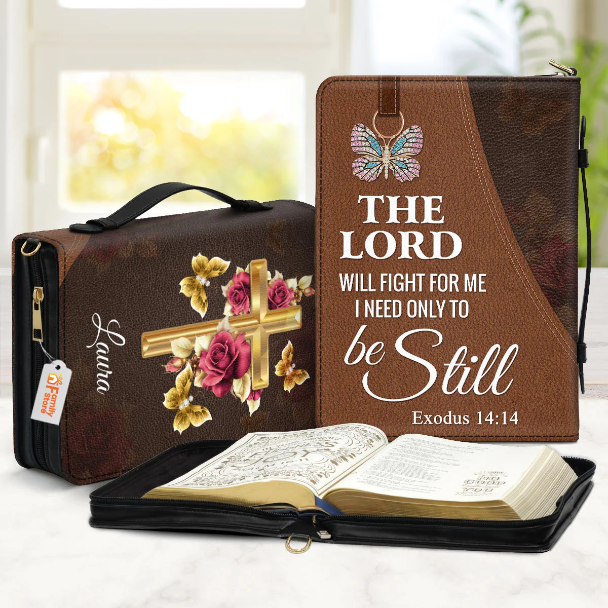 The Lord Will Fight For Me Floral Cross - Personalized Bible Covers - AT4081438 - Image 2