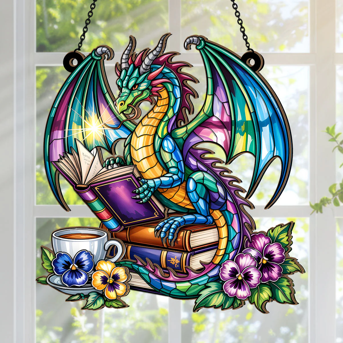 The Lorekeeper Dragon - Window Hanging Suncatcher - Gift For Book Lover - Image 2