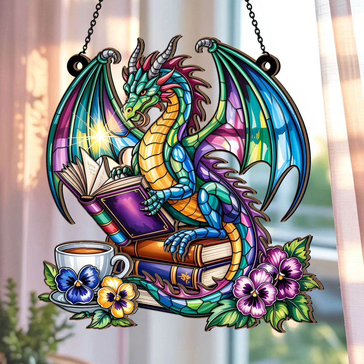 The Lorekeeper Dragon - Window Hanging Suncatcher - Gift For Book Lover - Image 3