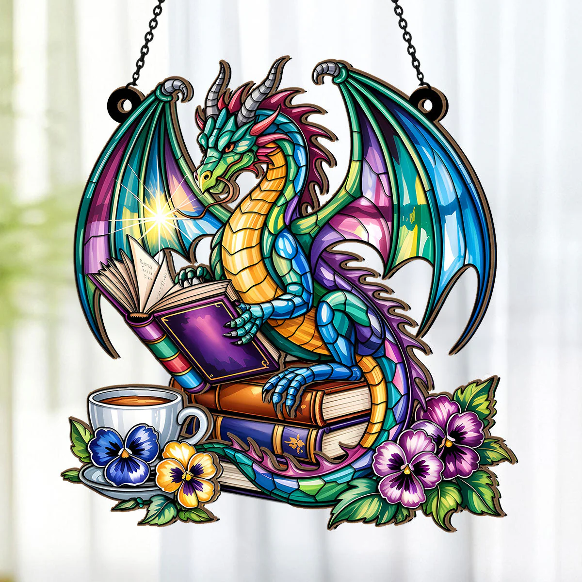 The Lorekeeper Dragon - Window Hanging Suncatcher - Gift For Book Lover - Image 4