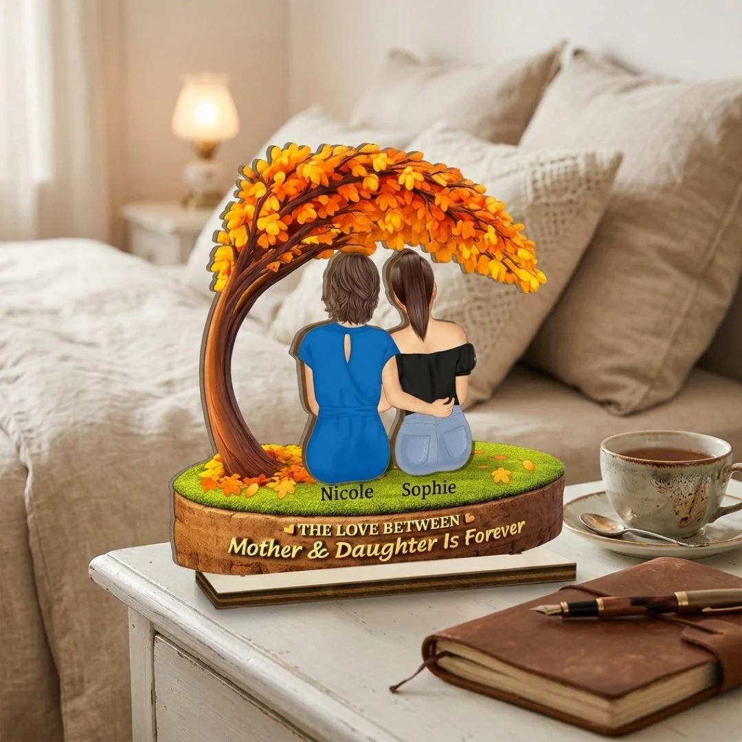 The Love Between Mother & Daughter - Personalized Wooden Plaque - Gift For Mom, Grandma | GR24 HN02