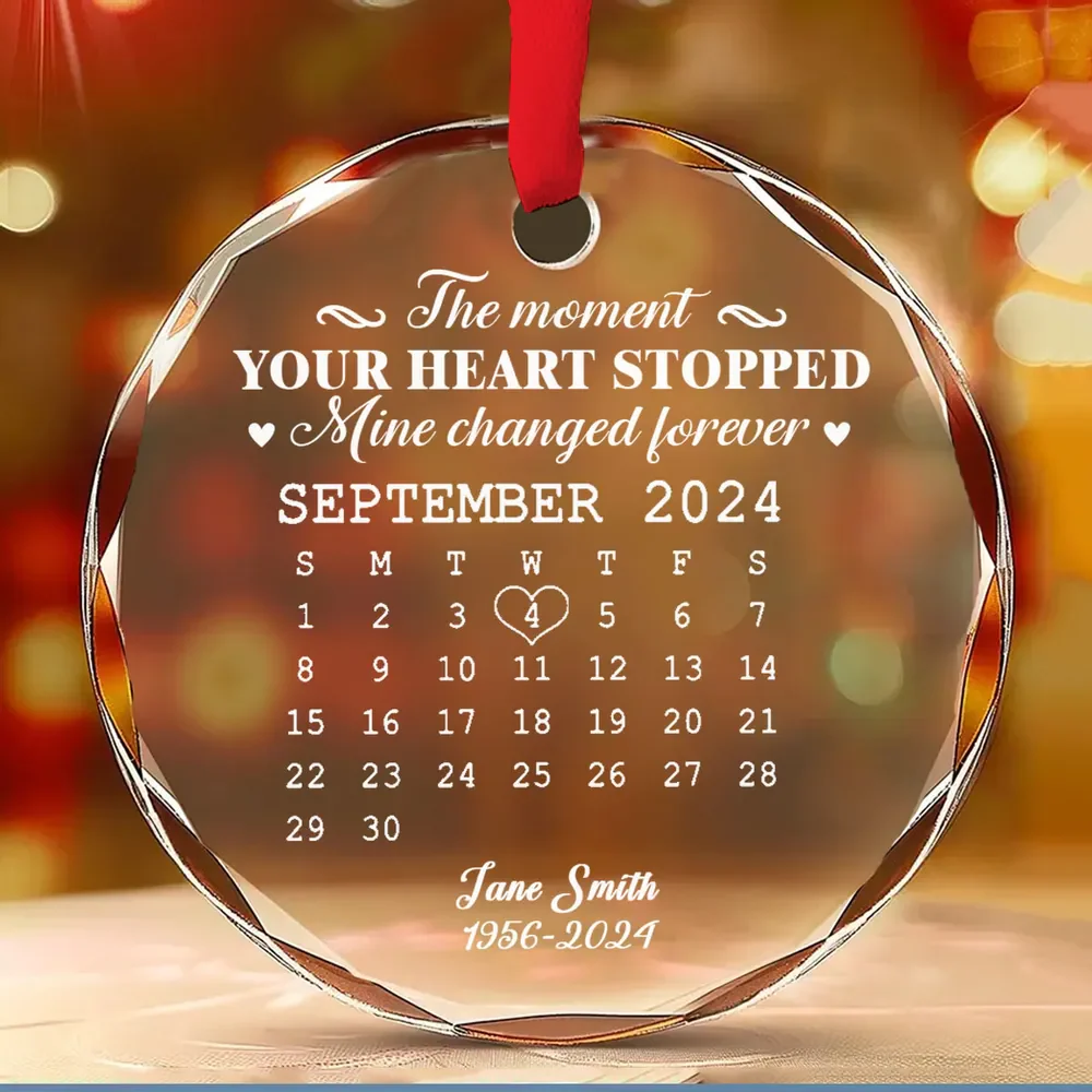 The Moment Your Heart Stopped Mine Changed Forever (Ver 1) - Personalized Glass Ornament - Christmas Gift For Family, Memorial Human HH01 - Image 2