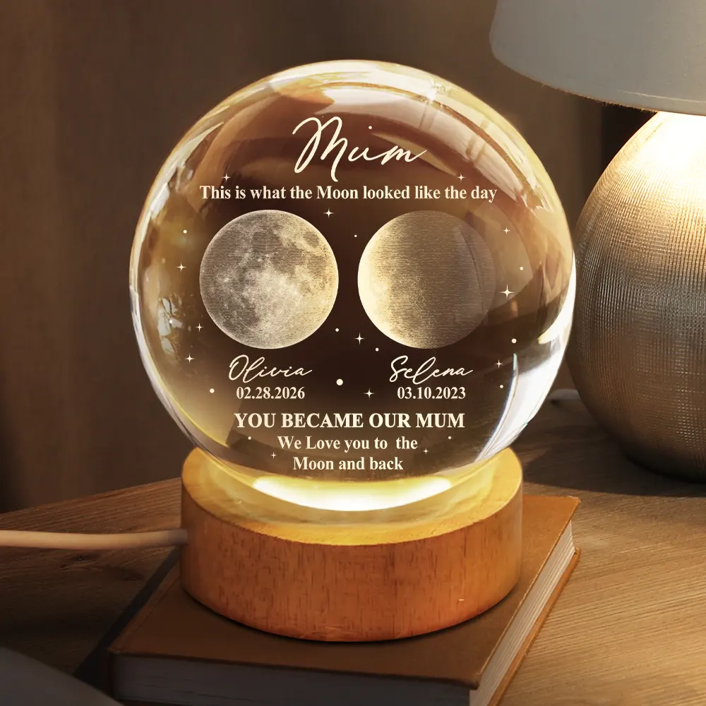 The Moon The Day You Became My Dad - Personalized Crystal Globe Lamp - Gift For Dad - Image 3