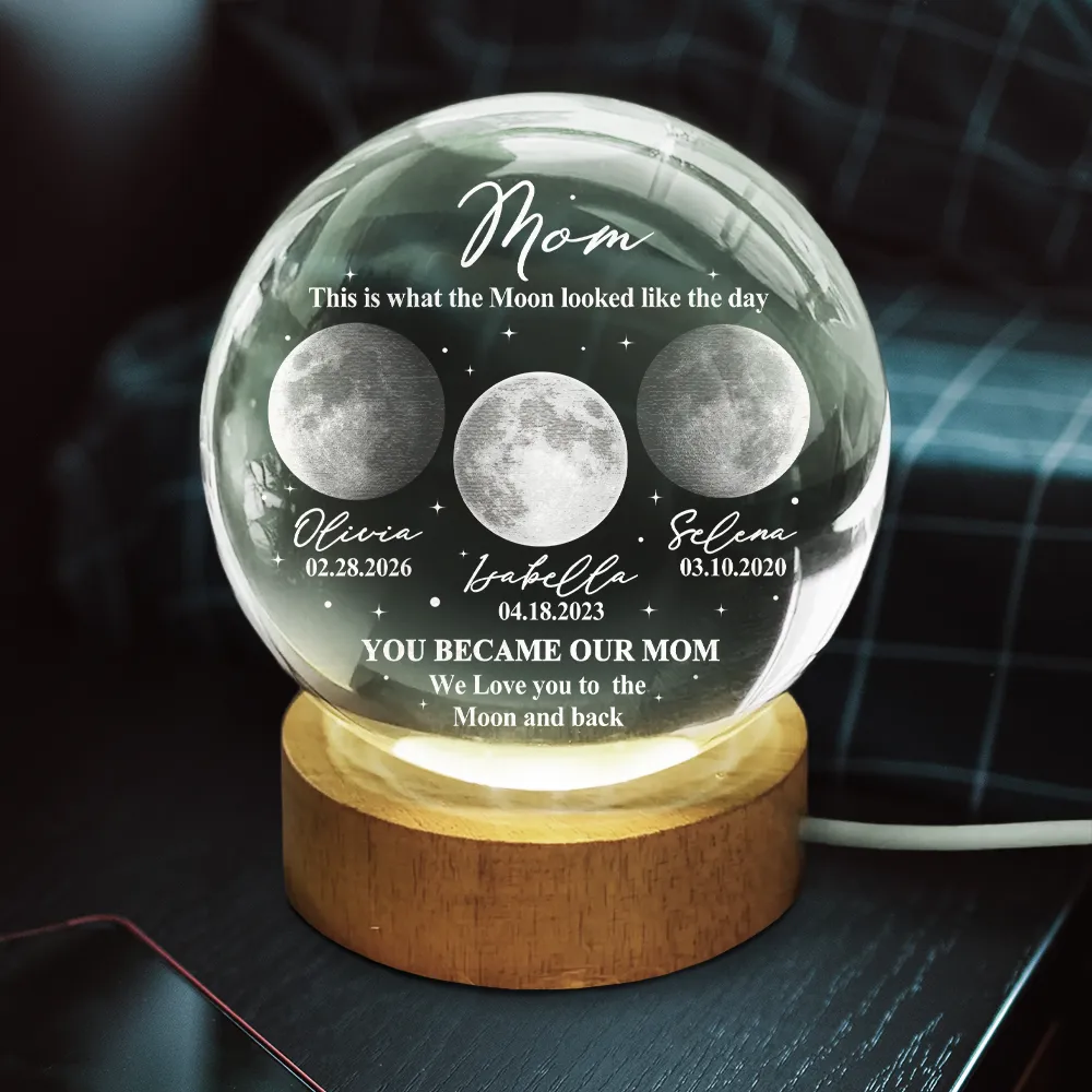 The Moon The Day You Became My Dad - Personalized Crystal Globe Lamp - Gift For Dad - Image 4