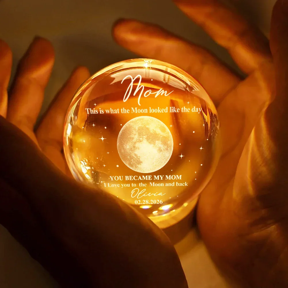 The Moon The Day You Became My Dad - Personalized Crystal Globe Lamp - Gift For Dad - Image 5