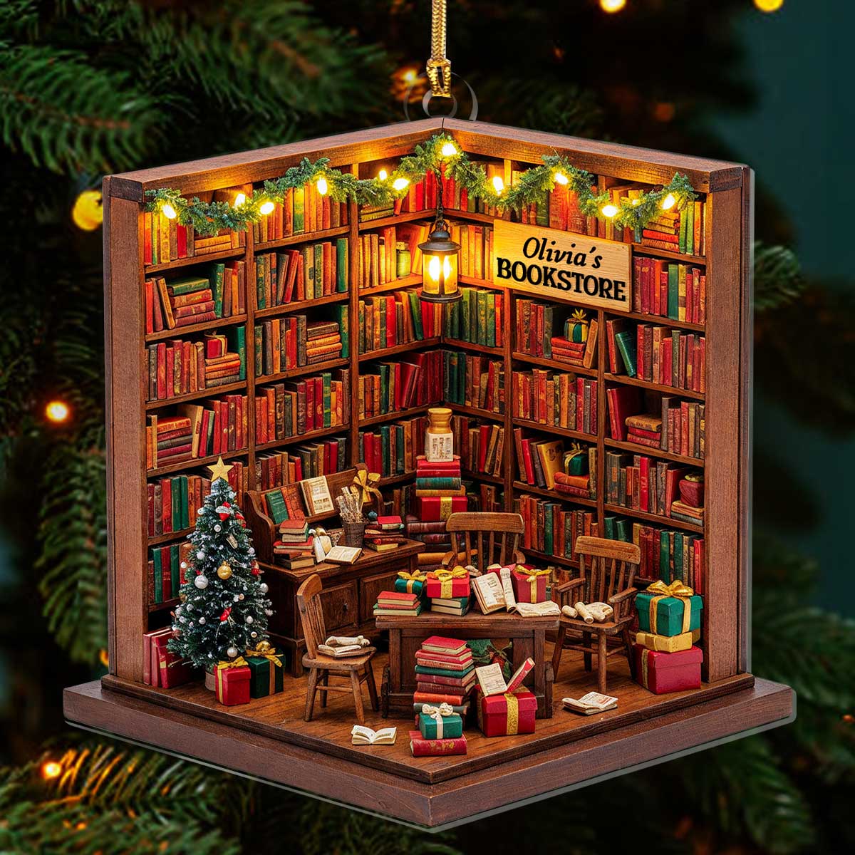 The Old Town Bookstore - Personalized Acrylic Ornament - Christmas Gift For Book Lovers HH01 - Image 3