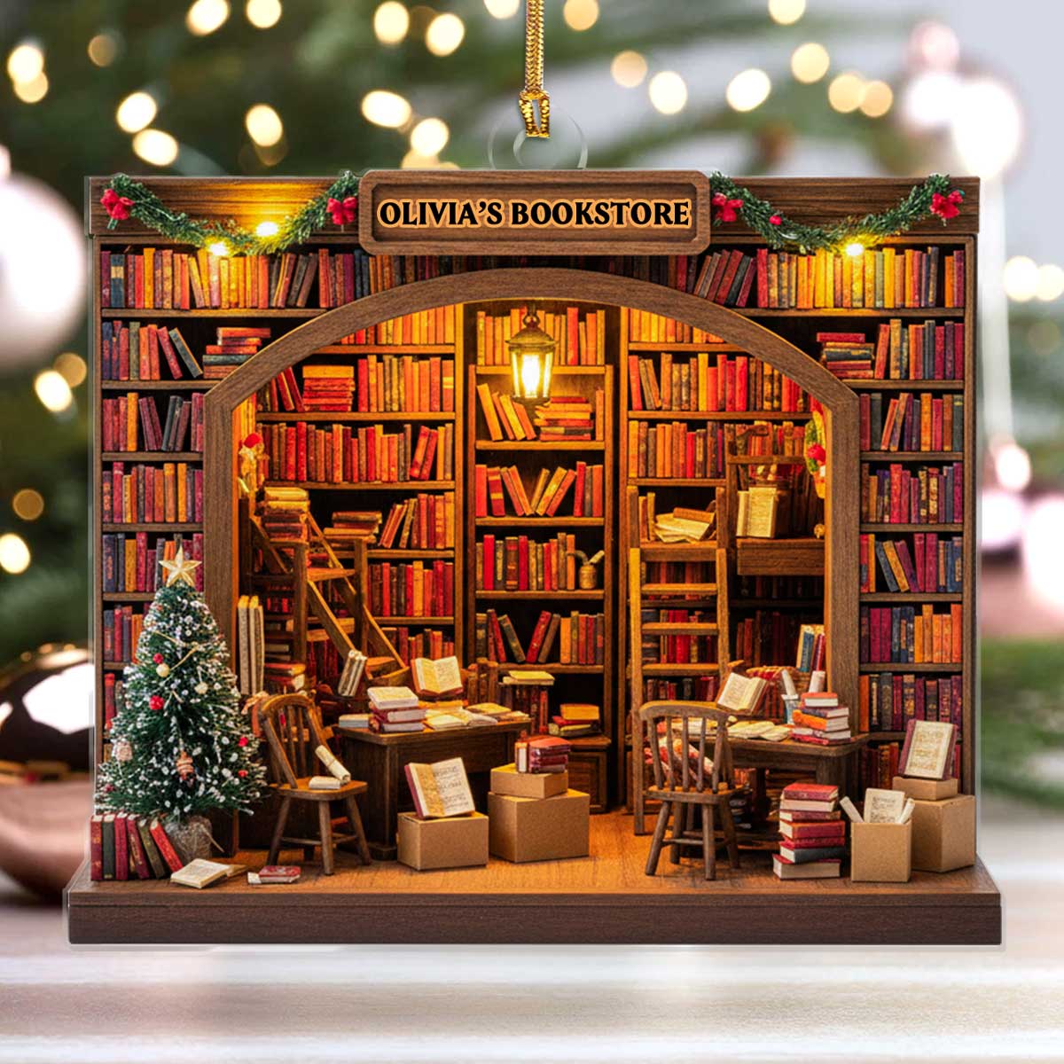 The Old Town Bookstore - Personalized Acrylic Ornament - Christmas Gift For Book Lovers HH01 - Image 4