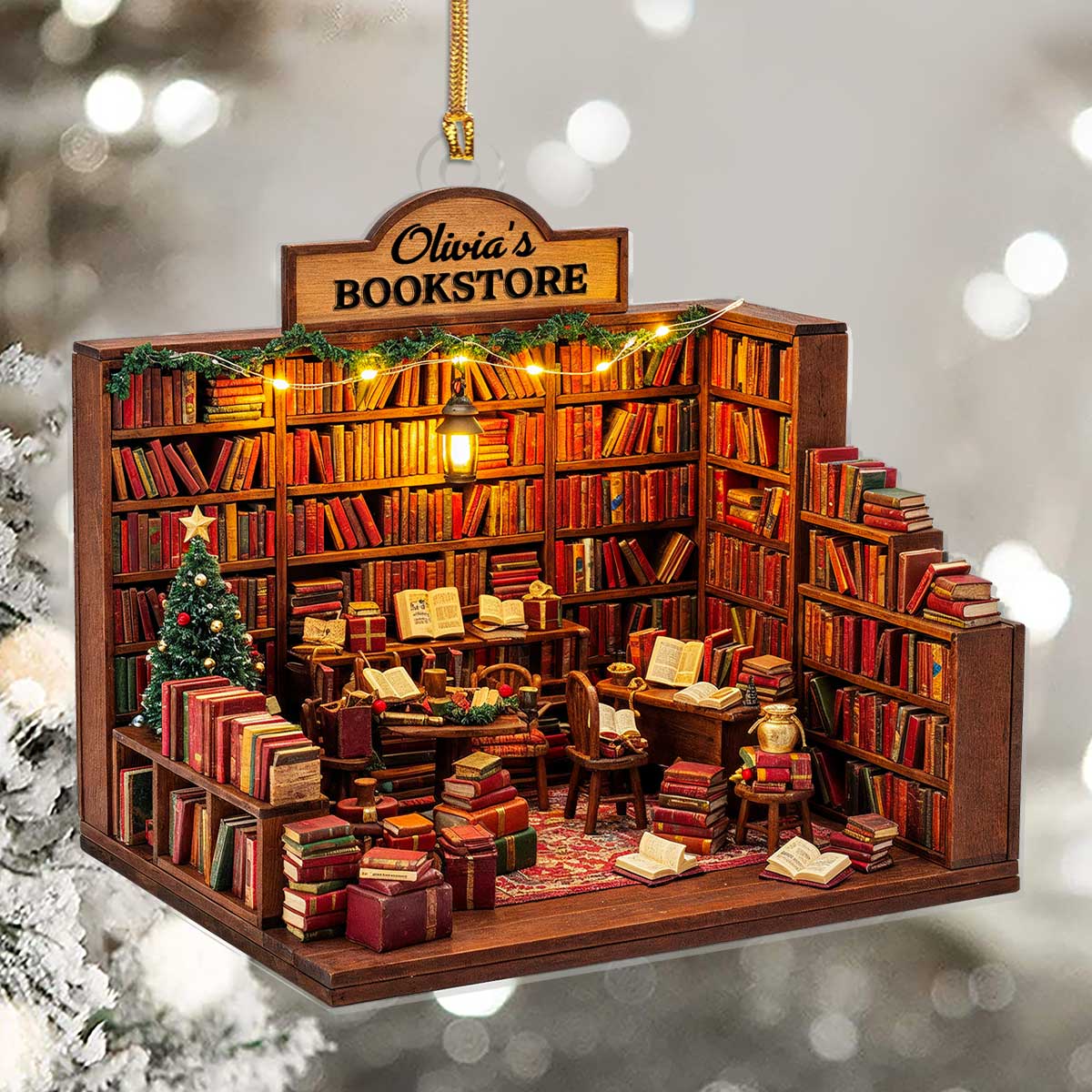 The Old Town Bookstore - Personalized Acrylic Ornament - Christmas Gift For Book Lovers HH01 - Image 5