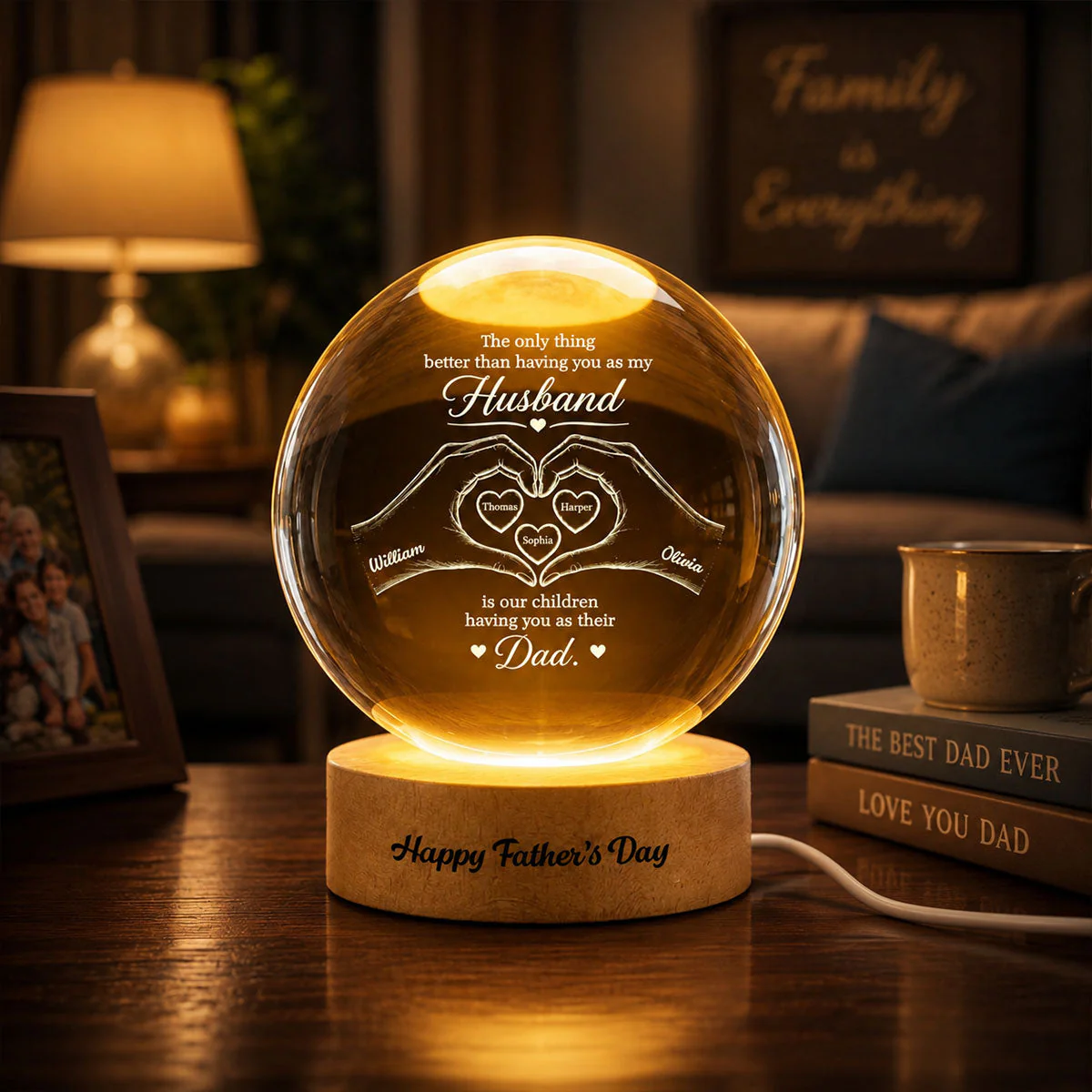 The Only Thing Having You As My Husband Hearts in Hands - Personalized Crystal Globe Lamp - Gift For Dad, Husband