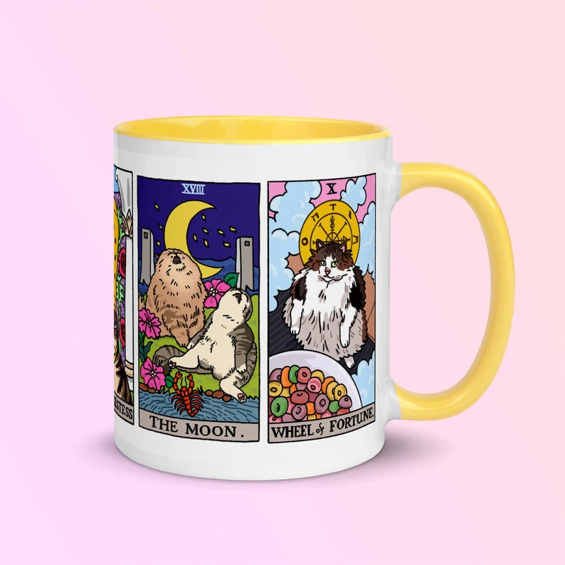The Original Yellow Tarot Cat Meme - Accent Ceramic Mug - Image 2