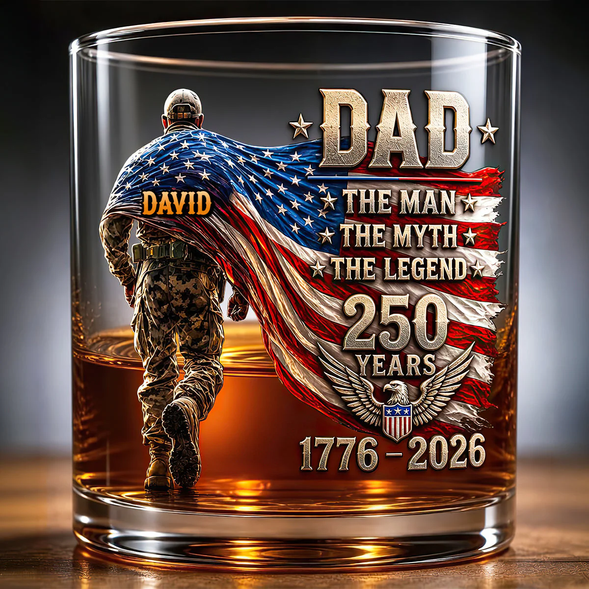 The Patriot Legend Dad 250 Years - Personalized Whiskey Glass - Patriotic Gift For Dad - Image 2