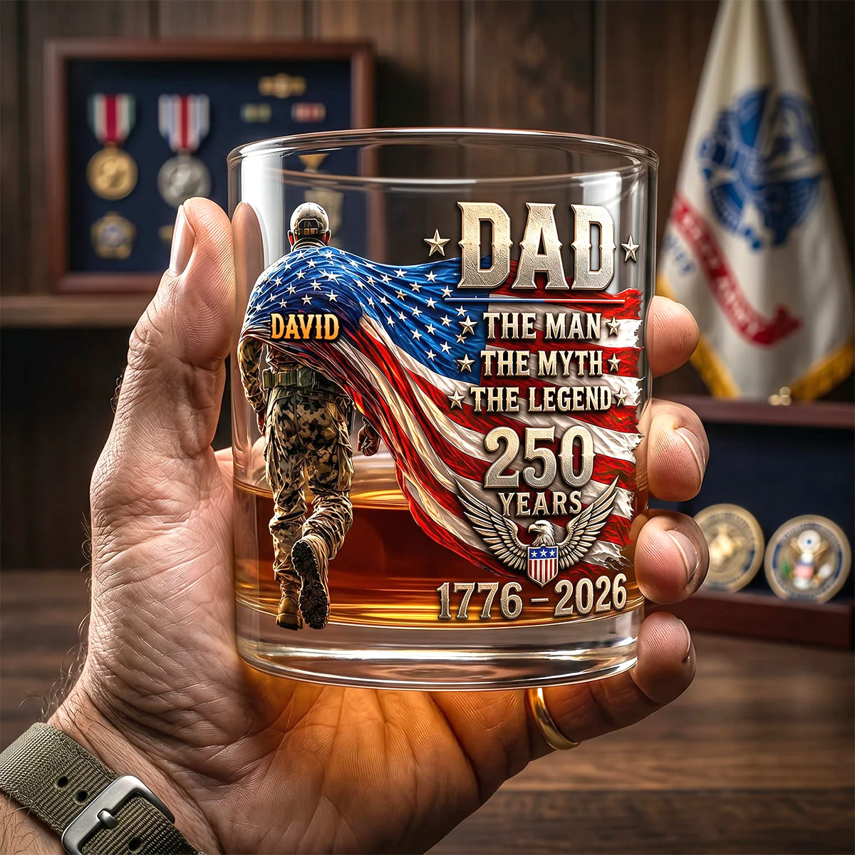 The Patriot Legend Dad 250 Years - Personalized Whiskey Glass - Patriotic Gift For Dad - Image 4